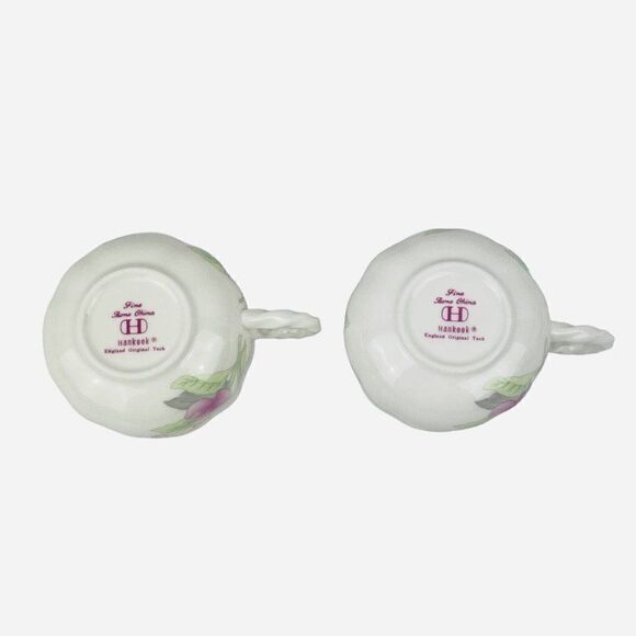 Hankook Bone China England Original Tech Teacup Saucers 2 Sets Korea NIB Floral - Picture 7 of 16